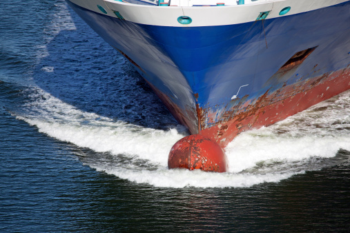 Bow of a freight vessel on Kiel Canal, Germany