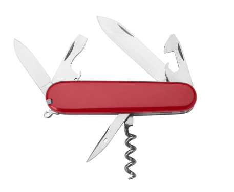 Red Swiss Army Knife multi-tool, isolated on white background