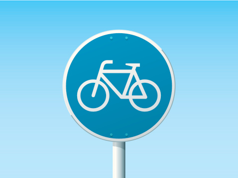 Vector Illustration of a german Road Sign in front of a clear blue sky: Bicycle Lane. All objects are on separate layers. The colors in the .eps-file are ready for print (CMYK). Transparencies used. Included files: EPS (v10) and Hi-Res JPG.