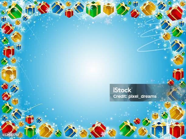 Xmas Gifts Blue Background With Snowflake Stock Photo - Download Image Now - Abstract, Birthday, Birthday Present