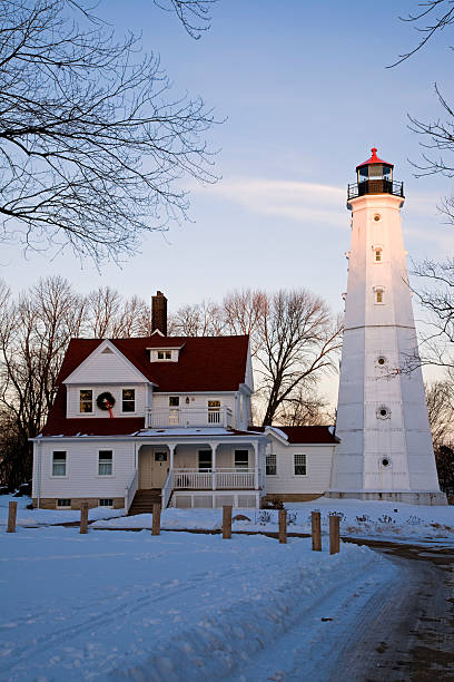 istock Last rays of sun on North Point Lighthouse 453032767