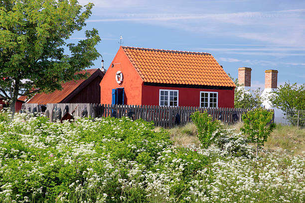 vacances rouge cottage de bornholm, danemark - denmark beach beach house house photos et images de collection