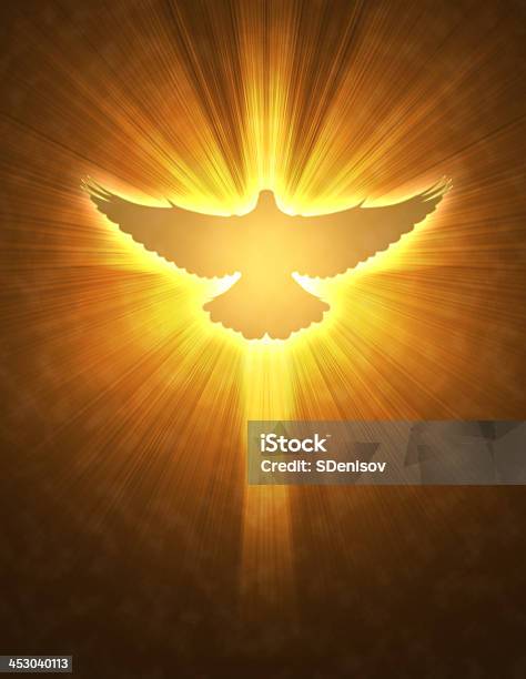 Shining Dove With Rays On A Dark Stock Illustration - Download Image Now - Bird, Blue, Christianity