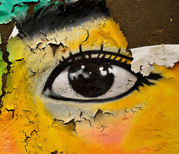 The big eye, Colorful texture on rough and cracked wall