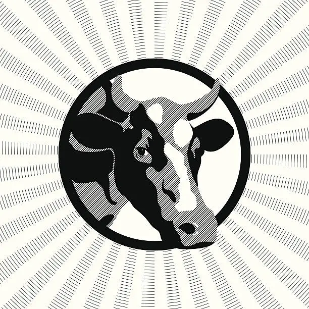 Vector illustration of Label cow black-and-white