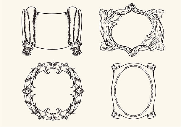 Set di quattro banner e cornici antiche - illustrazione arte vettoriale