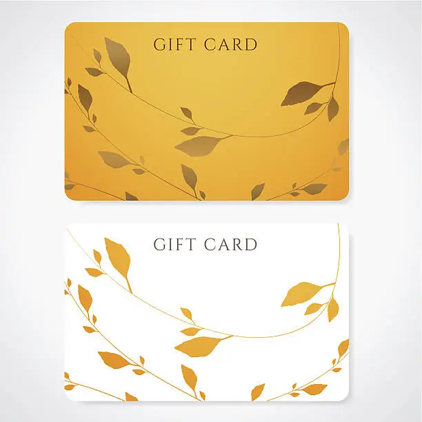 Vector illustration of Orange Gift / Discount / Business card template with floral pattern. Sprigs
