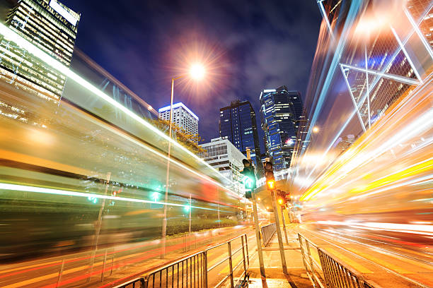 istock Hong Kong night view with car light 453050337