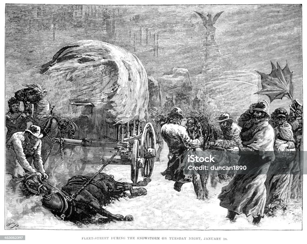 Fleet Street pendant la tempête de neige - Illustration de Angleterre libre de droits