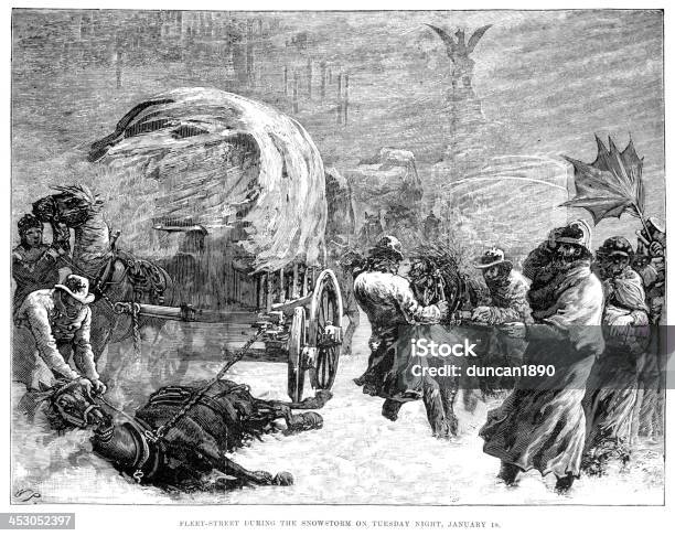 Fleet Street Pendant La Tempête De Neige Vecteurs libres de droits et plus d'images vectorielles de Angleterre - Angleterre, Antiquités, Blizzard