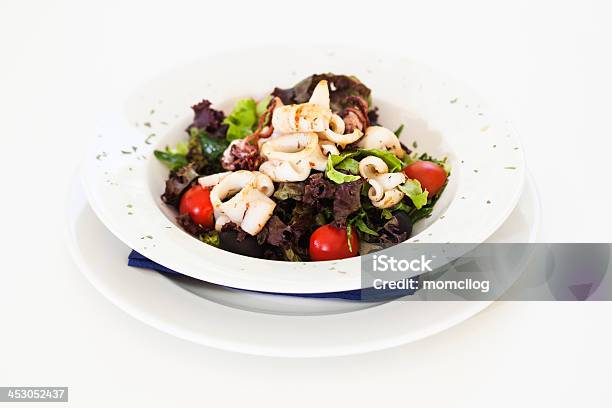 Squid With Season Salad Stock Photo - Download Image Now - Calamari, Elegance, Plate
