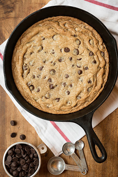 Chocolate Chip Skillet Cookie Viewed from Above stock photo