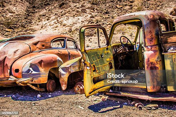 Rusty Car In The Desert Stock Photo - Download Image Now - Abandoned, Car, Damaged