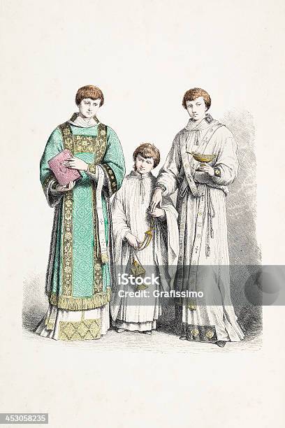 Deacon Ministrant Avec Des Costumes Traditionnels Du Xvie Siècle Vecteurs libres de droits et plus d'images vectorielles de Accessoire vestimentaire historique