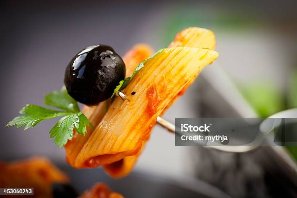 Pasta With Tomato And Olives Stock Photo - Download Image Now - Backgrounds, Basil, Bolognese Sauce