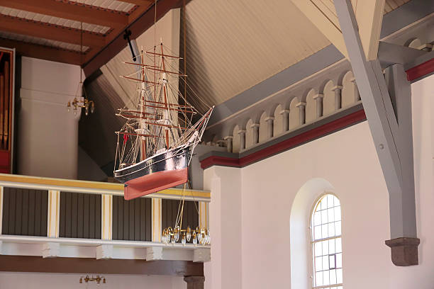 Sailing ship in the church in Gudhjem on Bornholm, Denmark