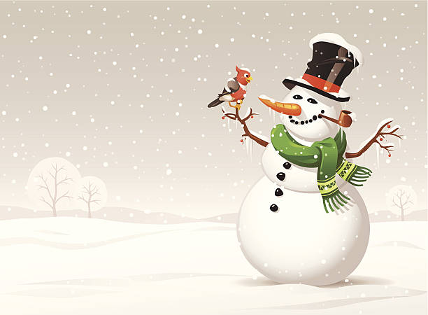 Snowy Day A snowman and a bird on a snowy winter day. Winter illustration with space for text. EPS 10- image contains transparencies, grouped and labeled in layers. icicle cartoon stock illustrations