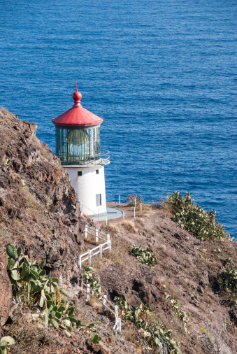 The Makapuu Lighthouse has been featured in television episodes of Magnum, P.I. and Hawaii Five-0.  The Lighthouse is perched on the end of a cliff trail overlooking the Windward Coast, Mana (Rabbit) Island, and the azure Pacific.
