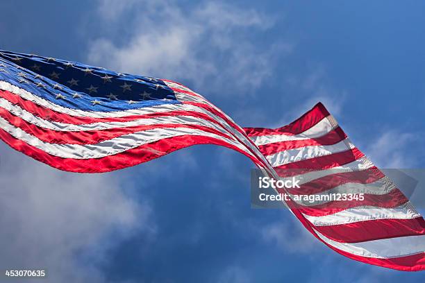 Usa Flag Waving On The Wind Stock Photo - Download Image Now - American Flag, Blue, Cultures