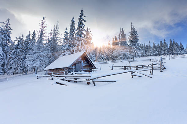 istock Old farm in the mountains at winter 453070713