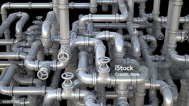 Network Of Pipelines And Valves Stock Photo - Download Image Now - Maze, Pipe - Tube, Dark