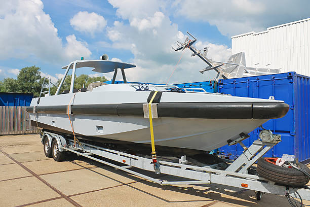 istock New boat on a trailer in  Dutch shipyard. Netherlands 453078561