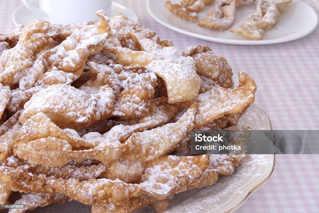 Traditional Polish carnival pastry called ' faworki' Baked Pastry Item Stock Photo