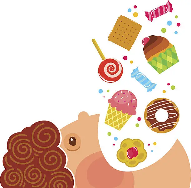 Vector illustration of boy eating sweets