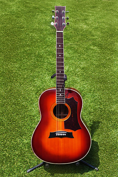 istock Acoustic guitar on background of green grass. 453080609