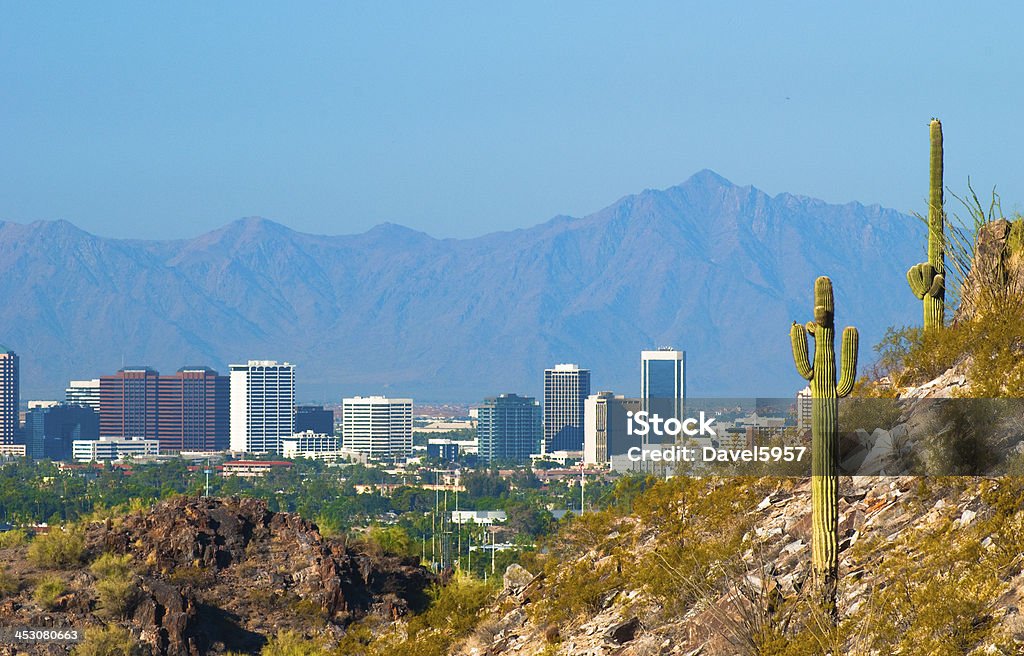 Horizonte do centro de Phoenix e Cactus - Foto de stock de Phoenix - Arizona royalty-free