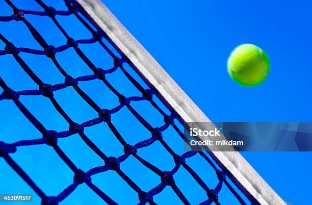 Tennis Balls On Court Stock Photo - Download Image Now - Activity, Blue, Equipment
