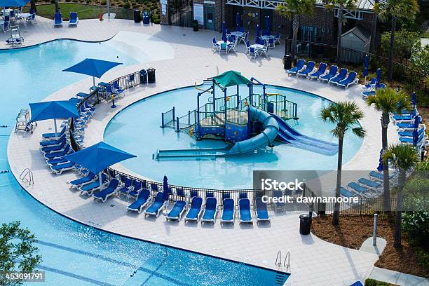 Aerial View Of A Swimming Pool Park Stock Photo - Download Image Now - Water Park, Aerial View, Resort Swimming Pool