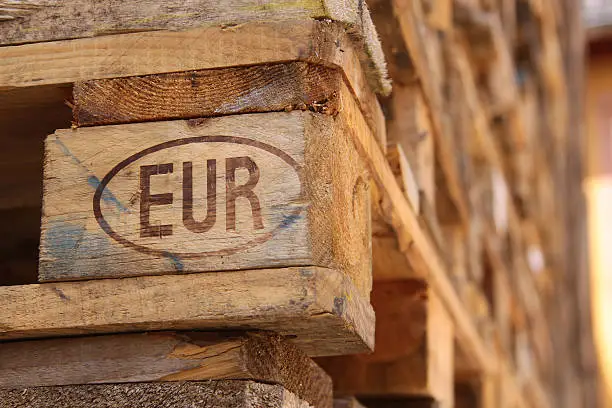 Close-up of a Euro- pallets in a stack