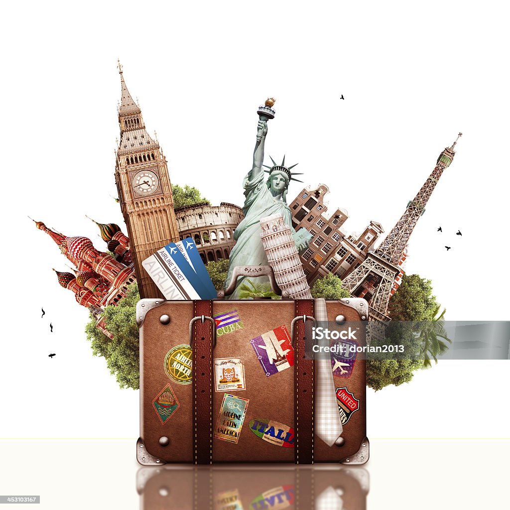 Travel and tourism Travel, the world's landmarks and tourist suitcase Suitcase Stock Photo