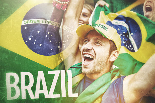 istock Group of happy Brazil supporters 453106507