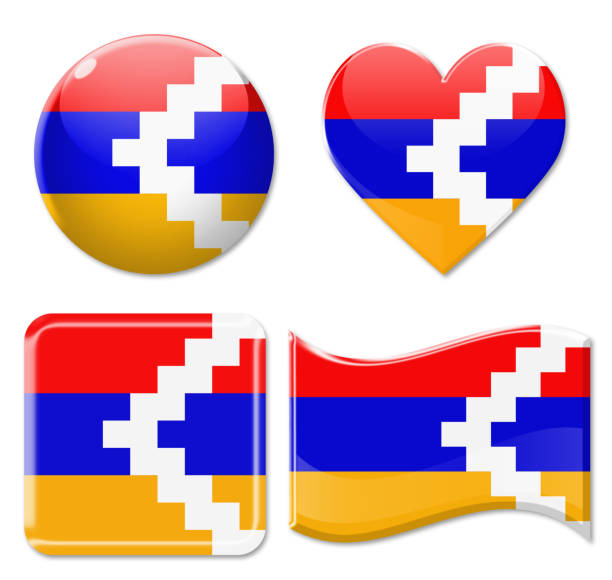 Nagorno-Karabakh Flags & Icon Set Isolated on White