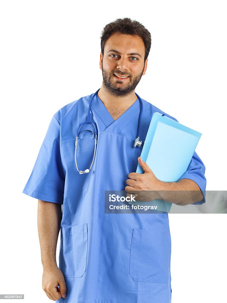 Male nurse portrait Male nurse portrait on white background Adult Stock Photo