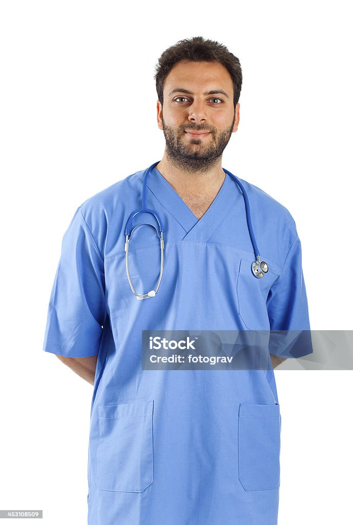 Male nurse portrait Male nurse portrait on white background White Background Stock Photo