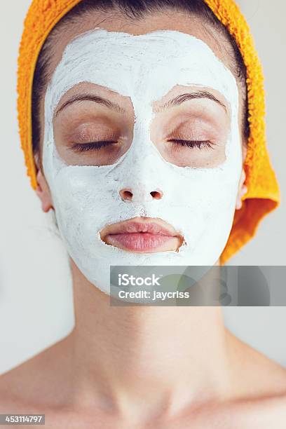 Woman Having A White Smoothing Face Mask Stock Photo - Download Image Now - Facial Mask - Beauty Product, Rice - Food Staple, Adult