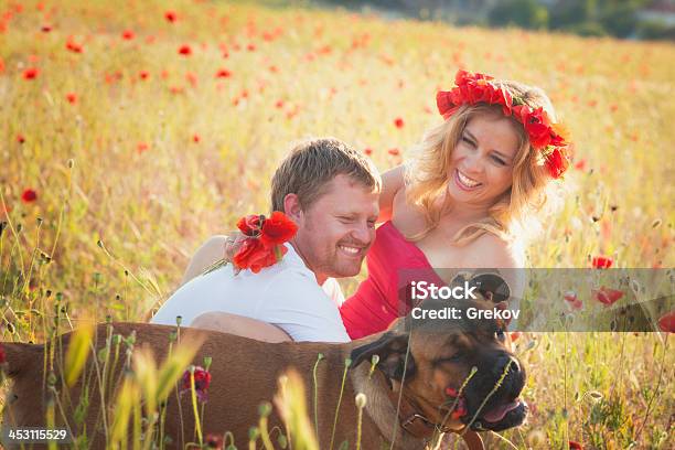 Photo libre de droit de Couple Sur La Prairie De Pavot banque d'images et plus d'images libres de droit de Faune - Faune, Fleur de pavot - Plante, Rouge