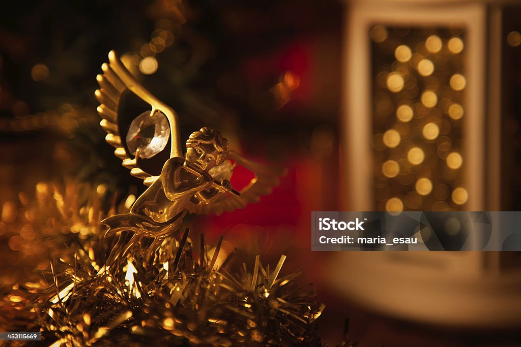 Golden Christmas Christmas card with golden angel figure Angel Stock Photo