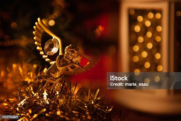 Golden Christmas Stock Photo - Download Image Now - Angel, Backgrounds, Black Color