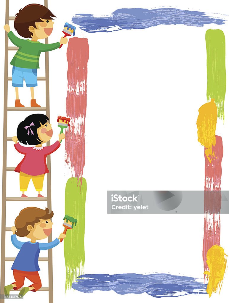 kids painting a frame kids standing on a ladder and painting a colorful frame  Border - Frame stock vector