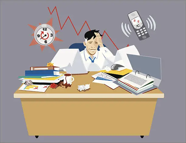 Vector illustration of Businessman stressed in his office.