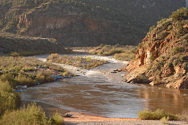 River Rafting Camp A view of a river rafting camp along the Salt River in central Arizona river salt stock pictures, royalty-free photos & images