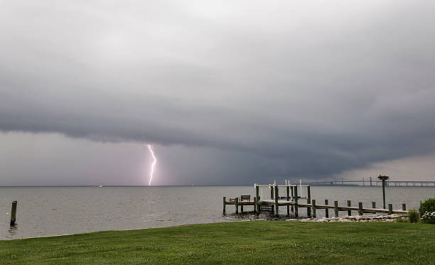 Lightening bolt pierces the Chesapeake Bay during a storm