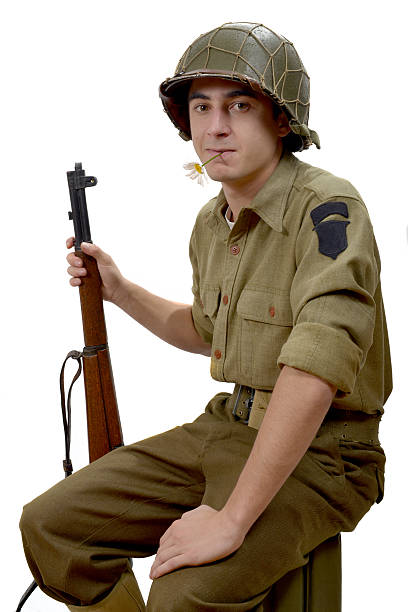 istock American soldier with a flower 453129069