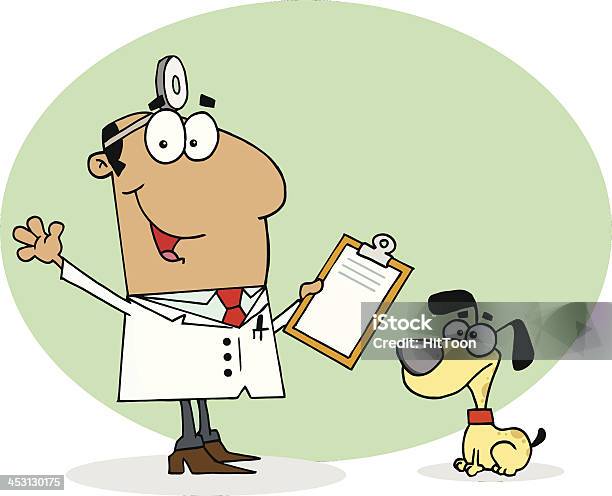 중유럽식 칠레식 웃는 수의사 옆에 있는 배경기술 개과 유머에 대한 스톡 벡터 아트 및 기타 이미지 - 유머, 의사, 만화