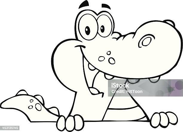 Black And White Crocodile Over A Sign Stock Illustration - Download Image  Now - Animal, Animal Wildlife, Animals In The Wild - iStock