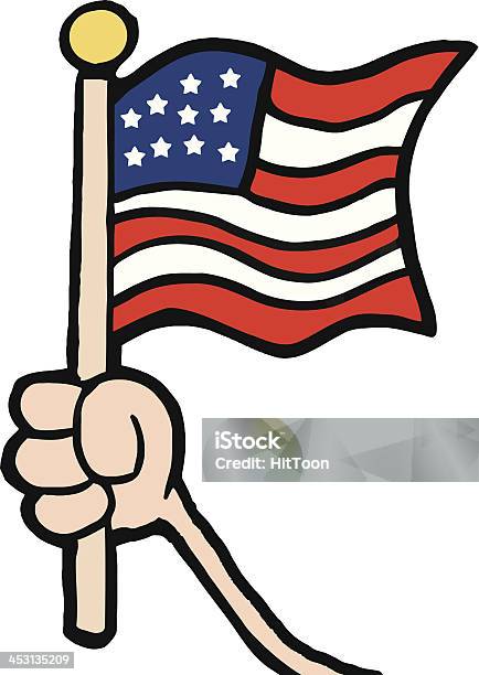 Hand Waving An American Flag On Independence Day Stock Illustration - Download Image Now - American Flag, Cartoon, Celebration